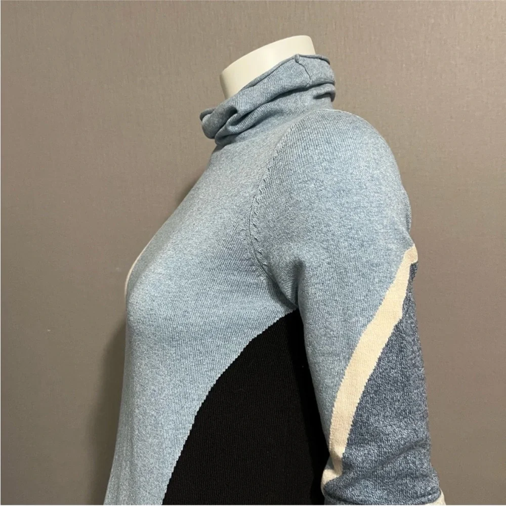NWOT! Nic & Zoe Color Block Blue Tan Cream Black Lightweight Turtleneck Size XS